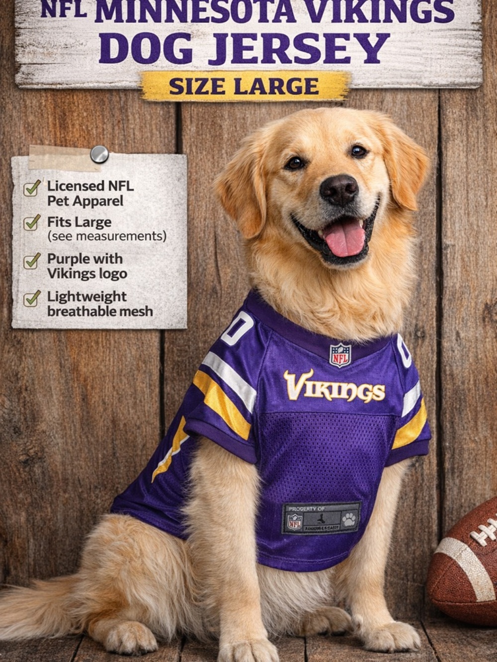 NFL Minnesota Vikings Dog Jersey Size L Purple Pet Football Shirt Licensed